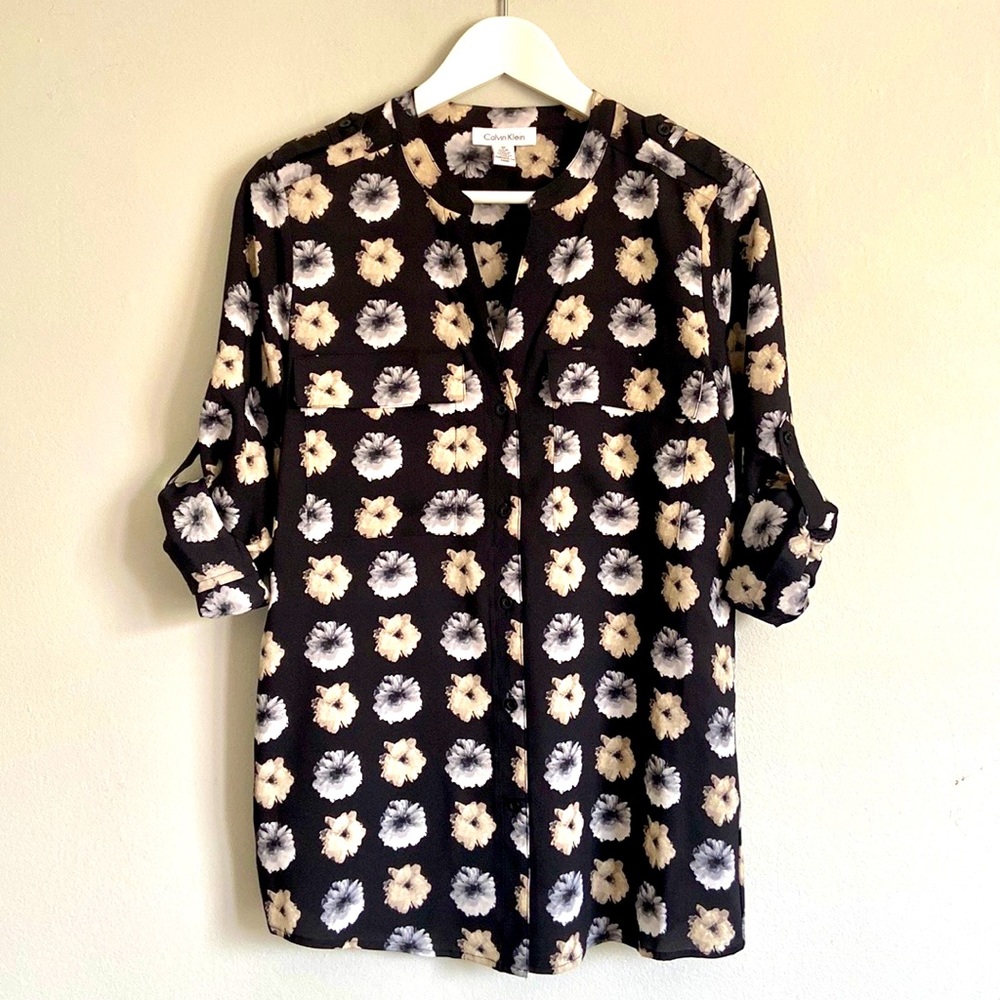 Floral Button Down Shirt with Roll Sleeve Ties